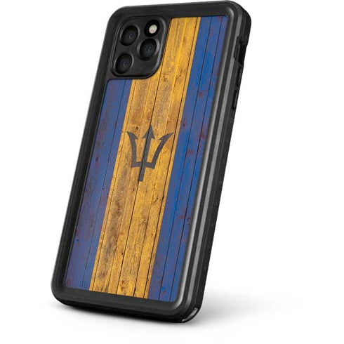 Barbados Flag Dark Wood iPhone 11 Pro Max Waterproof Case